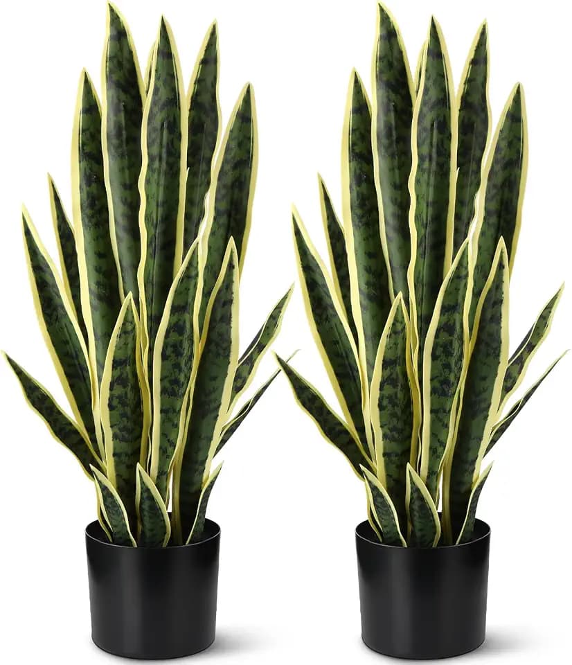 Crowye Tall Artificial Snake Plant Faux Sansevieria Plant Large Fake Snake Bulk in Pot for Home Office Housewarming Gift(2 Pack,2.25 Ft)