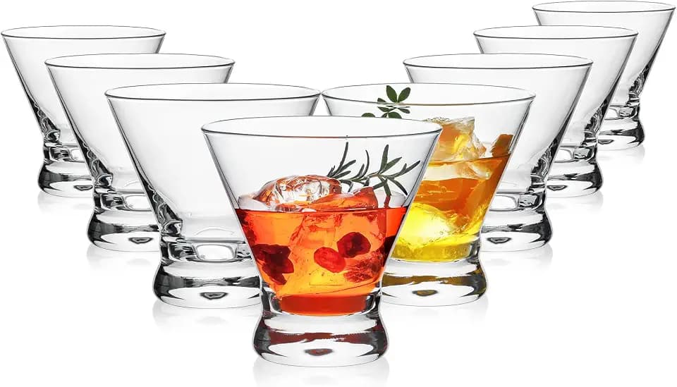 Martini Glasses Set of 8, 8oz Stemless Cocktail Glasses for Margarita