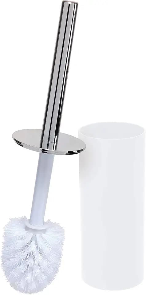 Bath Bliss Soft Touch Toilet Brush and Holder Set | Bathroom Cleaning | Durable 360 Degree Bristle | Discrete Storage | Matte White
