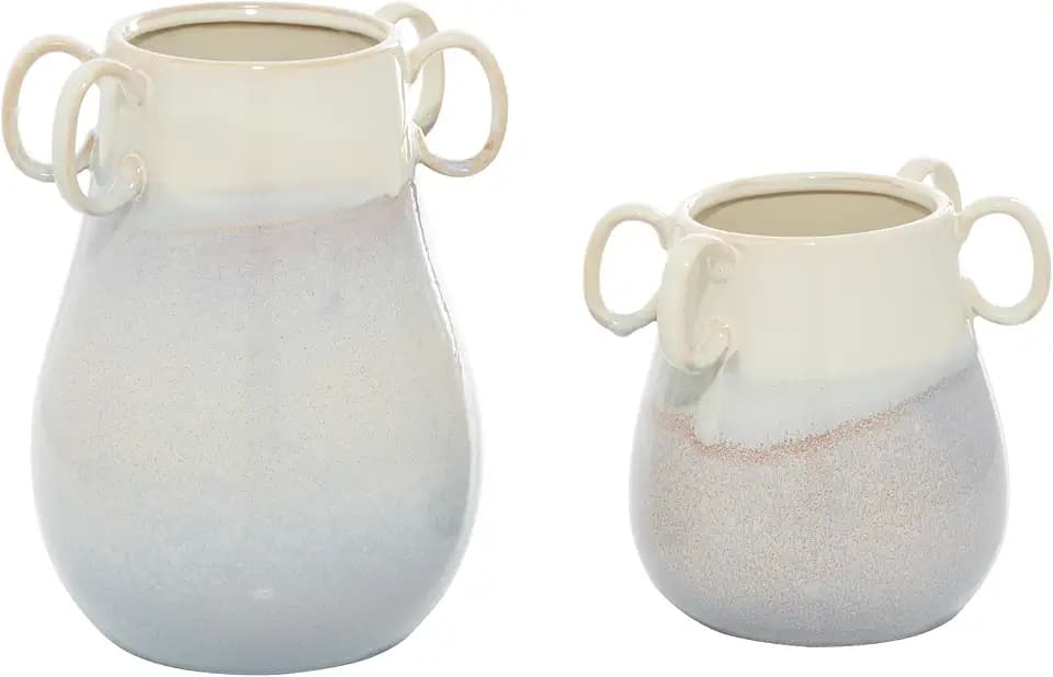 The Novogratz Ceramic Decorative Vase Centerpiece Vases with Handles, Set of 2 Flower Vases for Home Decoration 12", 8"H, White