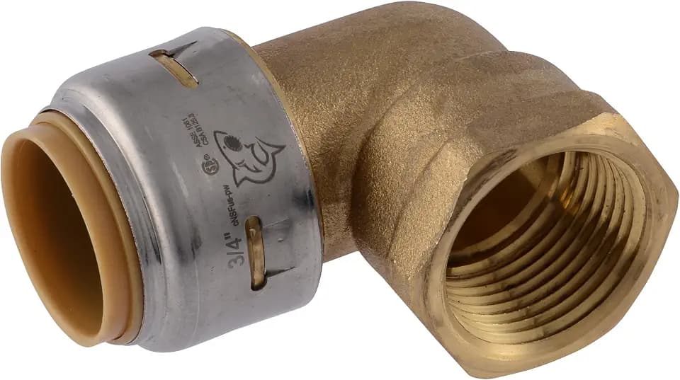 SharkBite Max 90 Degree Female Adapter Elbow, 3/4 Inch Push-to-Connect x 3/4 Inch FNPT, Brass Plumbing Fitting, UR314A
