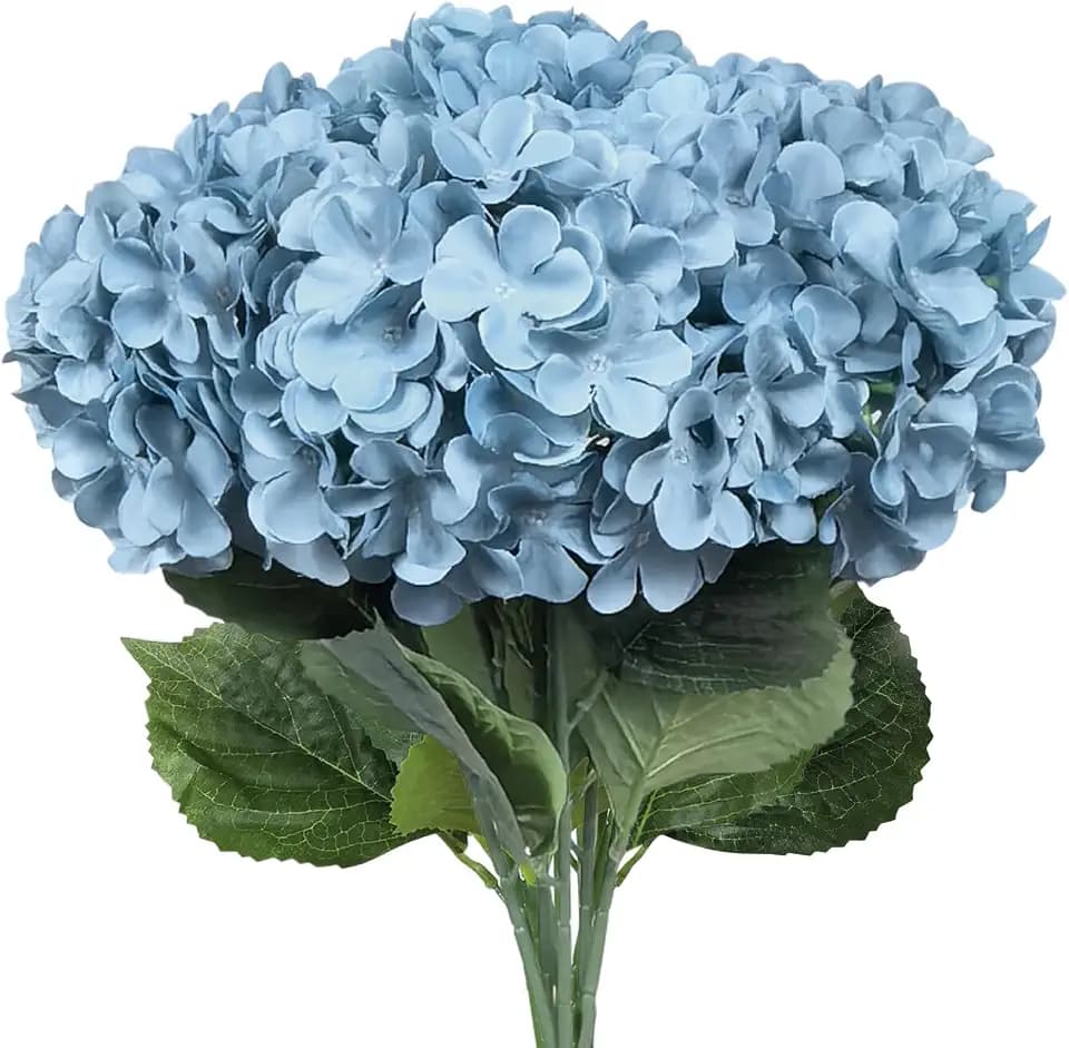 6 PCS Artificial Hydrangea Flowers, Faux Silk Hydrangea with Long Stems, Home Wedding Decor, Table Centerpieces, Party Decorations(Smog Blue)