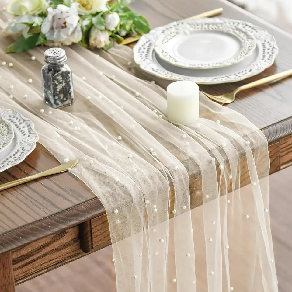 Artoid Mode 10-Pack Pearl Beige Gauze Table Runner 10FT Home Decor