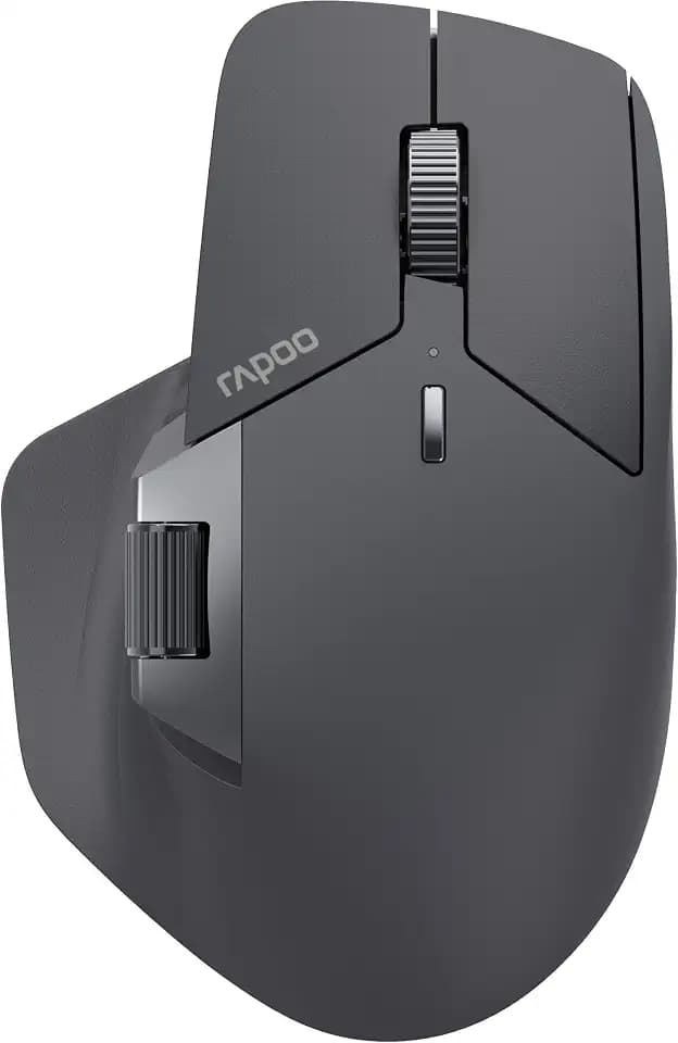 Rapoo MT760L Wireless Mouse Silent - USB Wireless 2.4G und Bluetooth Maus kabellos, bis 4000 DPI, leiser klick, Multi Device, Daumenscrollrad, Akku, für PC, Mac, grau-schwarz