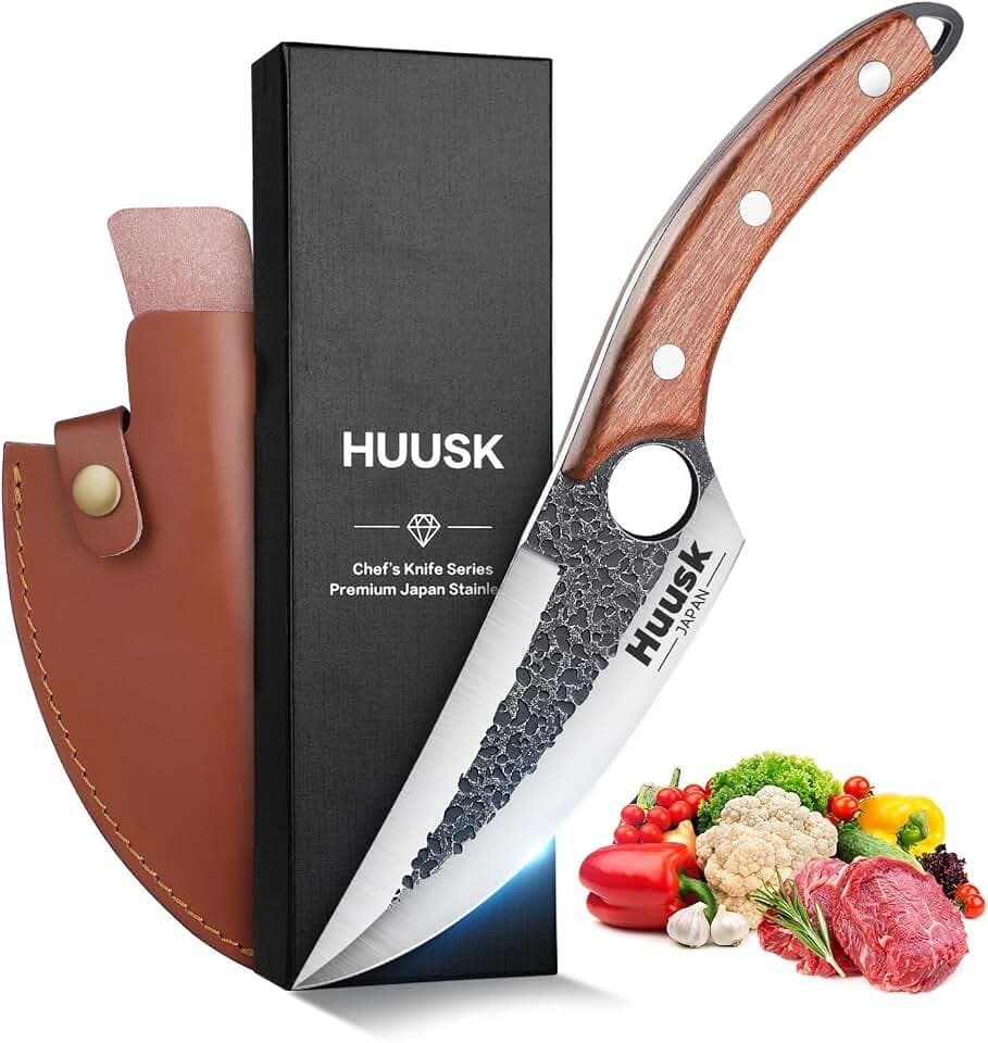 Huusk Viking Knife with Leather Sheath, Hand Forged Chef Butcher Knives