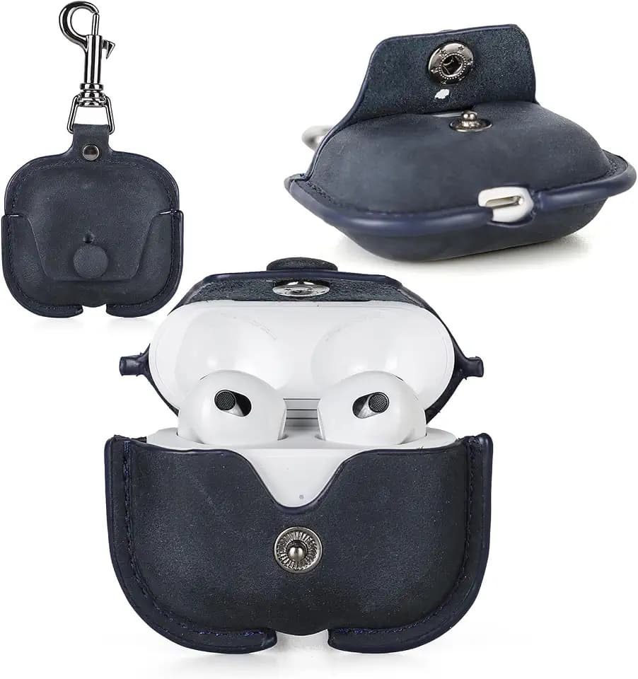 CONTACT'S FAMILY Leder Hülle für AirPods 3rd Gen, Airpods Pro Hülle, Airpods Pro Leather Case, Lederhülle Kompatibel mit AirPod 3rd Generation (Blau)