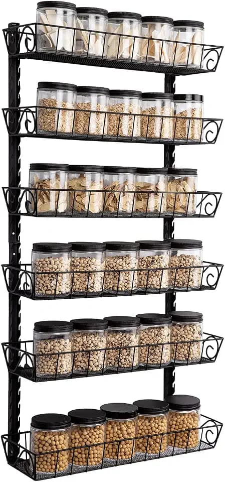 SWOMMOLY Adjustable Wall Mount Spice Rack, 6-Tier Dual-use (Multi-use) Organizer, Black