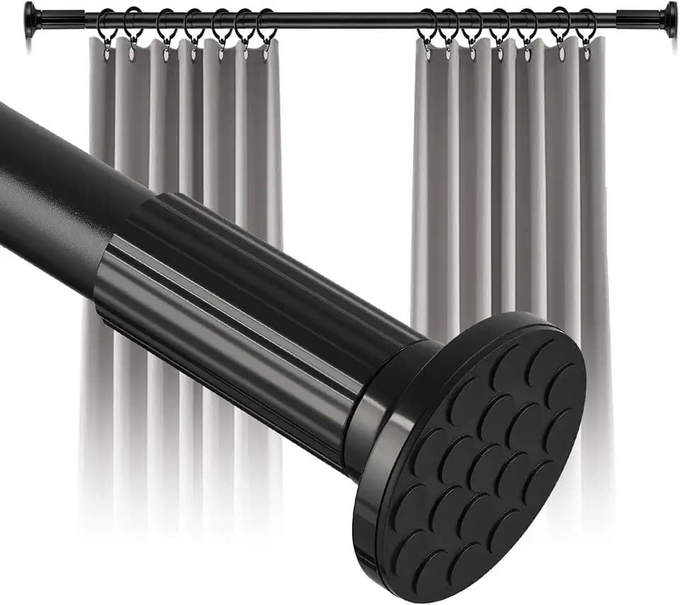 Tension Curtain Rods No Drilling, Adjustable 51–168 Inch, Black