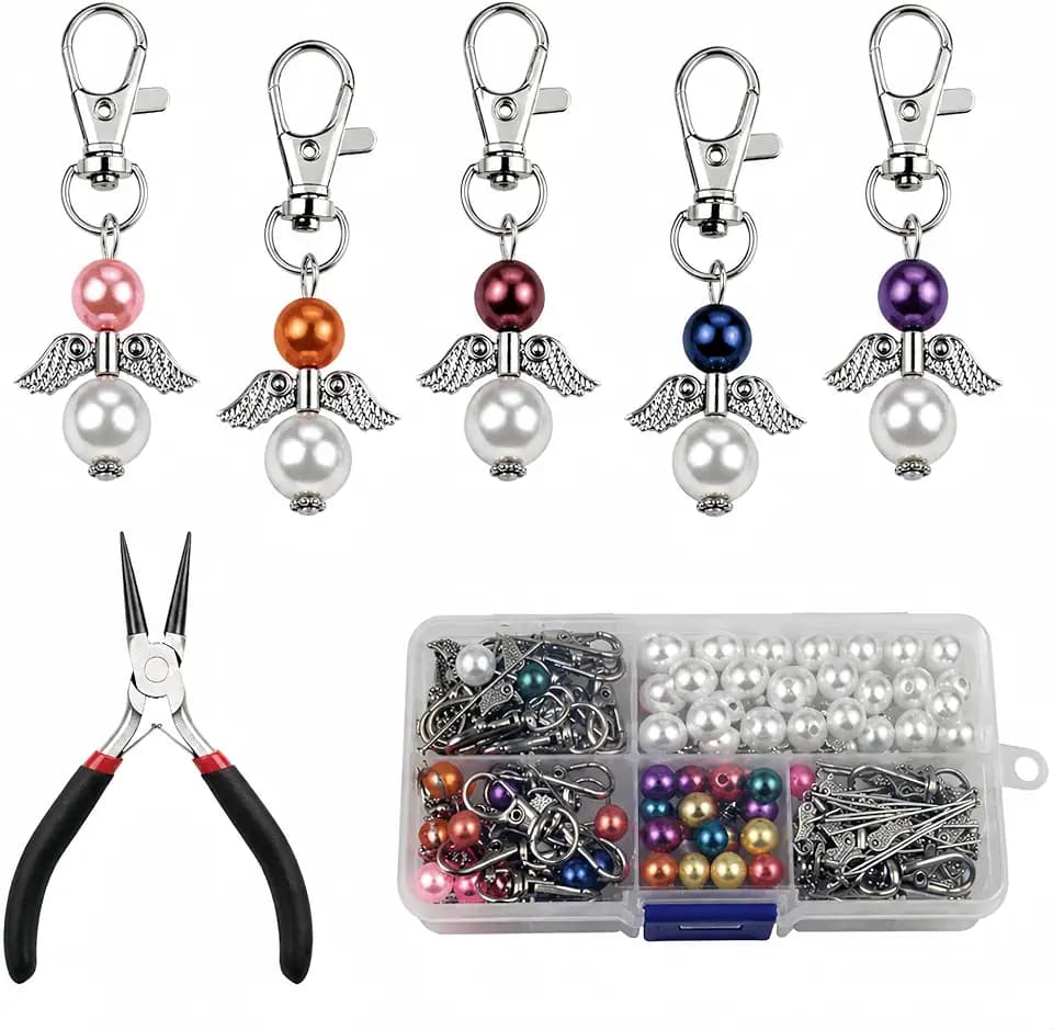 Metacipher 180Pcs DIY Angel Keychain Making Kit with Beads and Pliers 