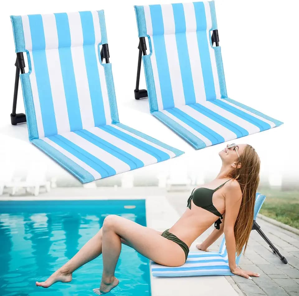 Karenhi Foldable Poolside Chair Portable Beach Chair, Blue White, 2 Pcs