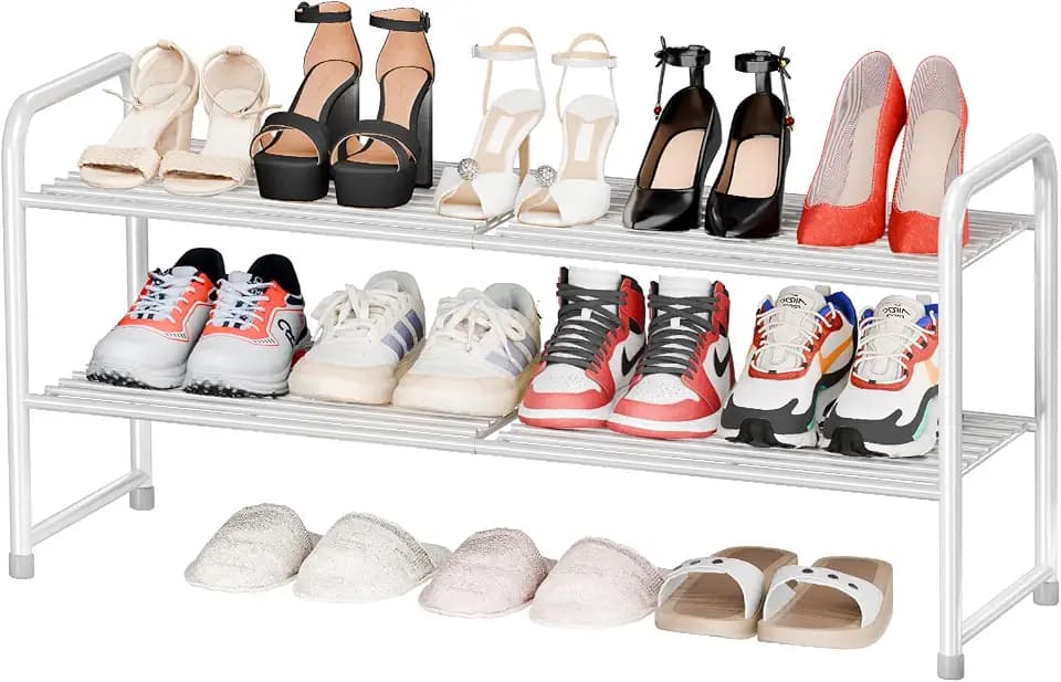 Heavy Duty Metal Shoe Rack Stainless Steel Shoe Organizer Shelf, White