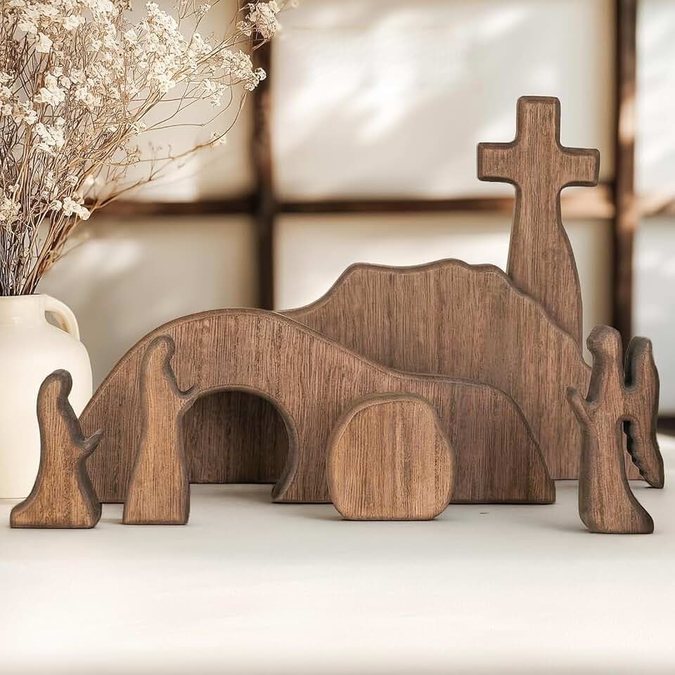 NEROSUN Wooden Empty Tomb Easter Scene and Cross Decoration