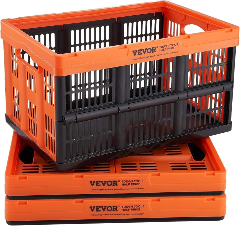 VEVOR 45L Plastic Collapsible Storage Basket 3 Packs, Folding Storage Crate