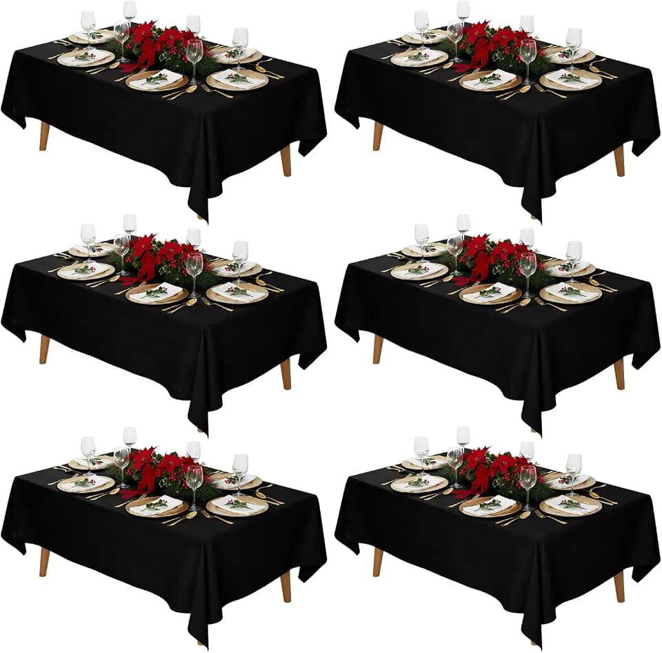 Fixwal 6 Pack 70 x 120 Inch Tablecloths Rectangle Black Table Cover