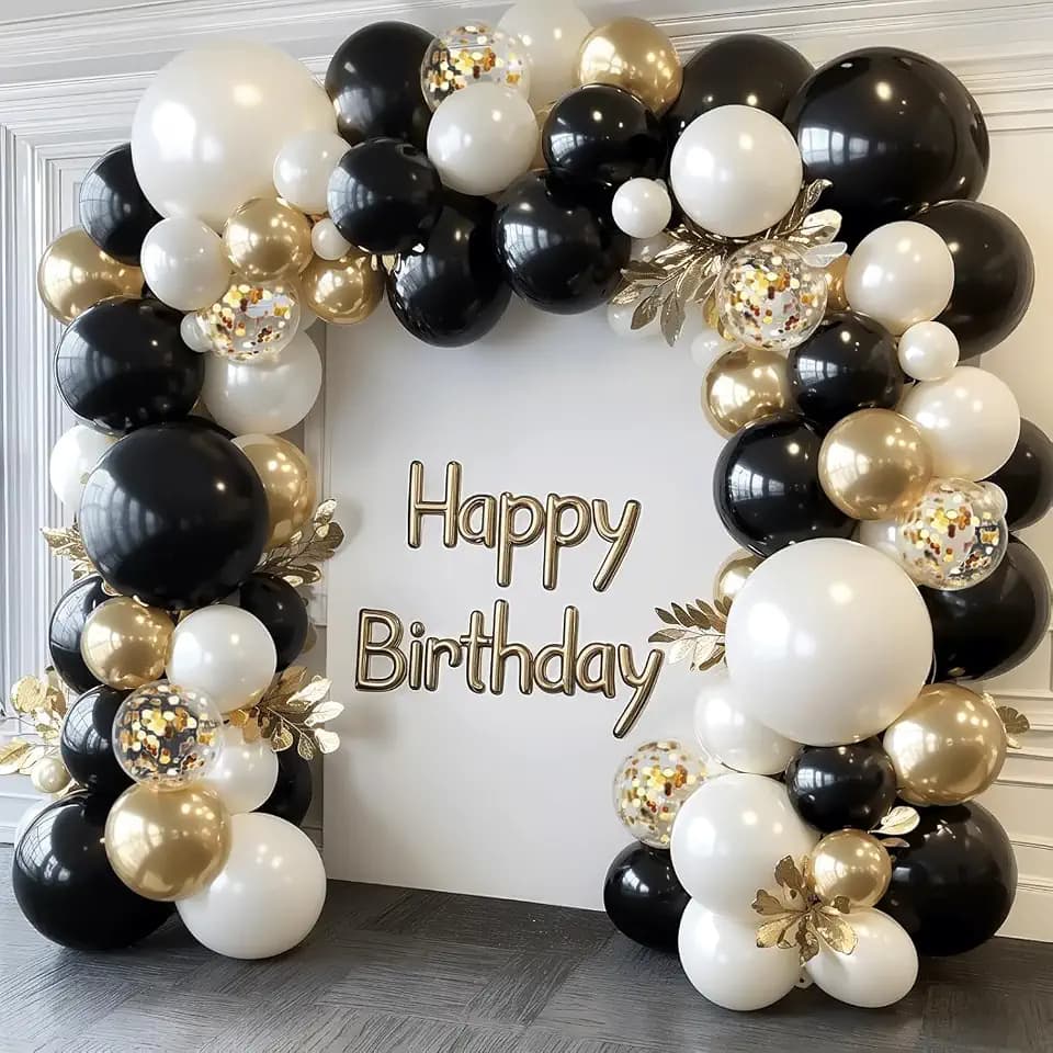 Black Gold White Balloon Arch Kit,Pearl,Sand White,129 pcs,Different Size