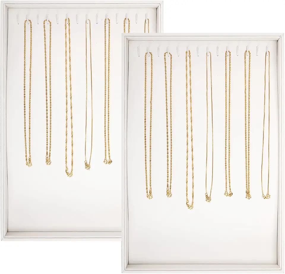 Polmart Stackable Necklace & Jewelry Organizer/Storage/Display Trays, White Leatherette (2-Pack)
