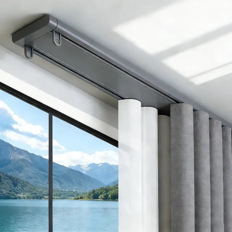 Double Curtain Track 6FT Silent Curtain Track Rail Ceiling Mounting New Sliding Double Rail System Grey with Hooks Suitable for Bedroom Living Room Study Room Outdoor Courtyard