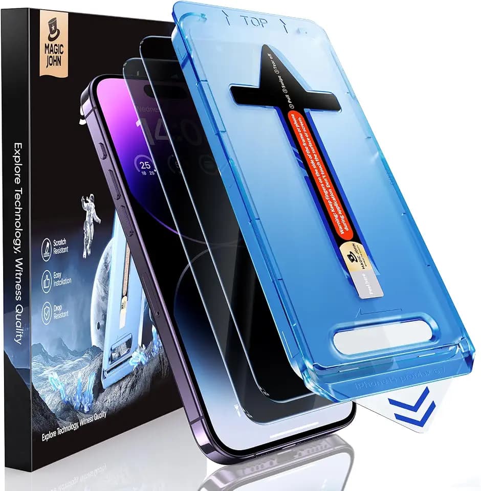 MAGIC JOHN Privacy for iPhone 14 Pro Max Screen Protector, Easy Install