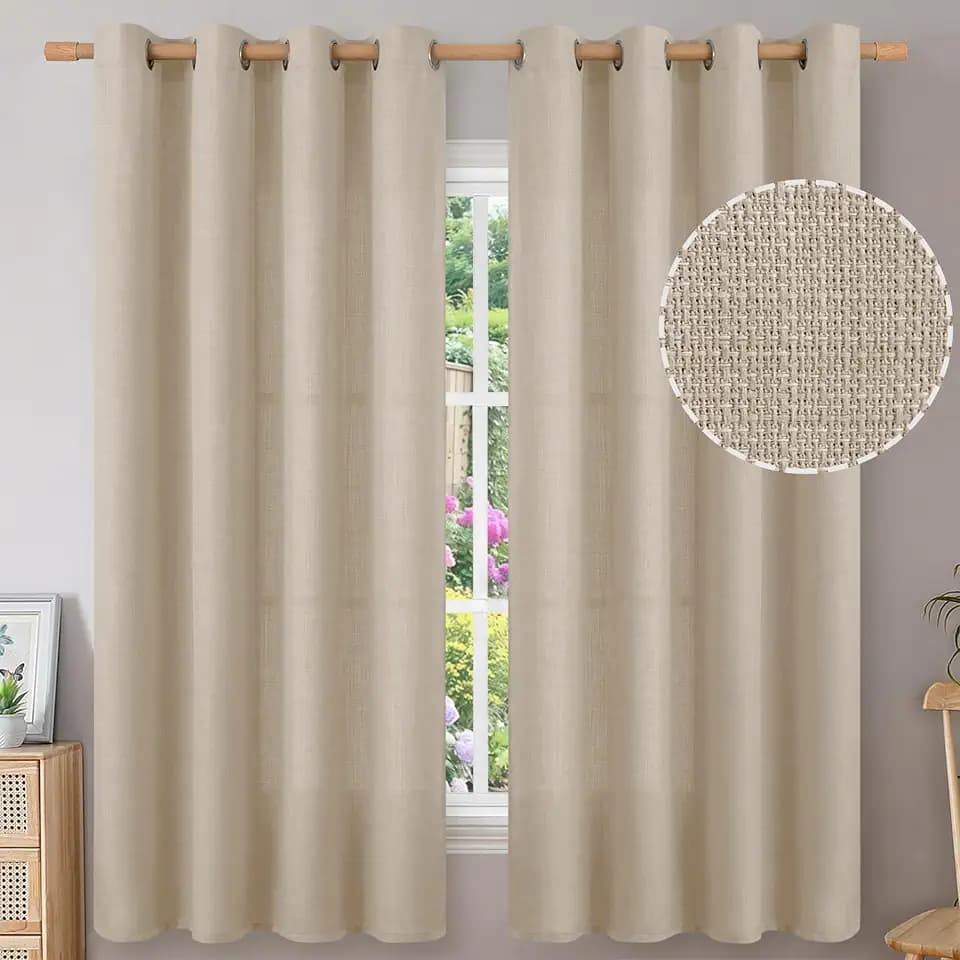BGment Oatmeal Linen Curtains 63 Inch Length for Living Room - 2 Panels