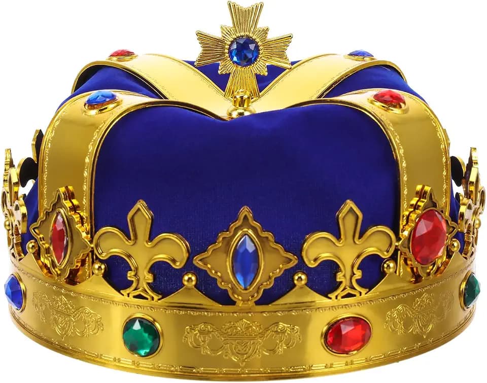 TOYANDONA King Crown Hat for Kids Adults Children Blue Royal Crown Costume Accessory for Cosplay Birthday Party Photo Shoot Halloween Dress up 7.48 X 7.48 X 5.31 in