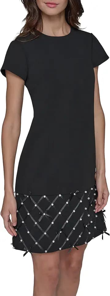 Karl Lagerfeld Women's Crew Neck Twist Front Scuba Crepe Dress