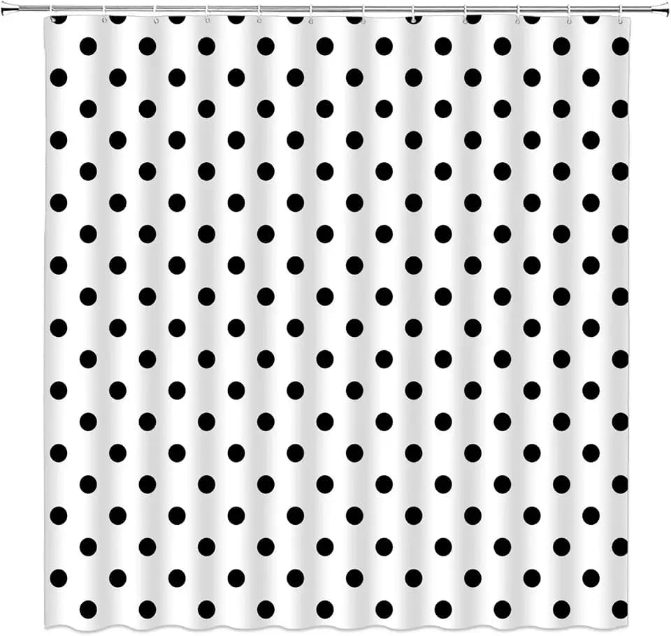Polka Dot Shower Curtain Black White Retro Spot Vintage Fabric Decorative Bathroom Curtains with Hooks,70" Wx70 H