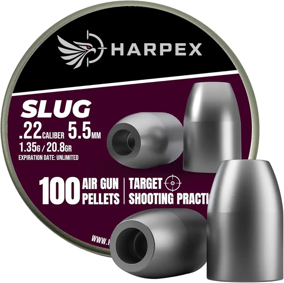 Harpex Slug Hollow Point .22 Cal Airgun Slugs – 20.8 Grain Precision Design – High Accuracy & Impact Performance – Premium Lead Ammo for Target Shooting & Small Game – 100 Count