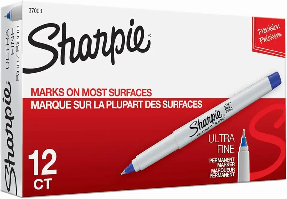 Sharpie Permanent Markers, Ultra-Fine Point, Blue, 12 Count - Home, School, Office Supplies