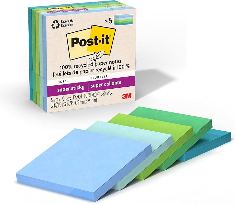 3M MMM654R5SST 3 x 3 in. Post-it Super Sticky Adhesive Note, Assorted Oasis - Pack of 5