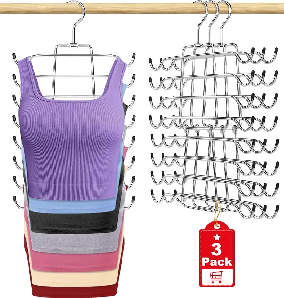3Pcs Tank Top Hangers Space Saving Hanger Organizer Bra Hangers Silver