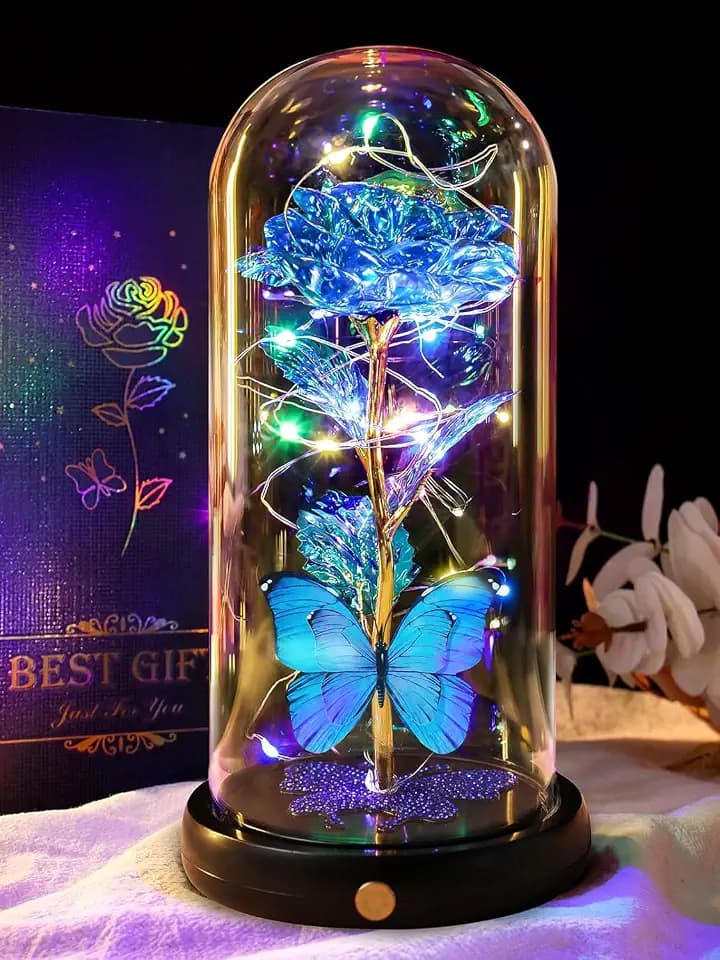 Birthday Gifts for Women Mom USB Galaxy Flower Blue Rose in Glass Dome