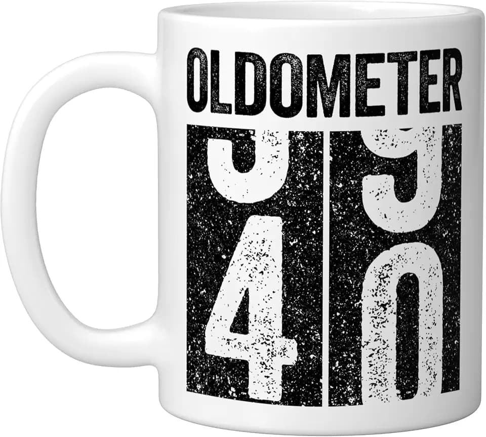 Oldometer 40 Coffee Mug Funny Men Women 40th Birthday Cup Ceramic Mug, White, 11oz