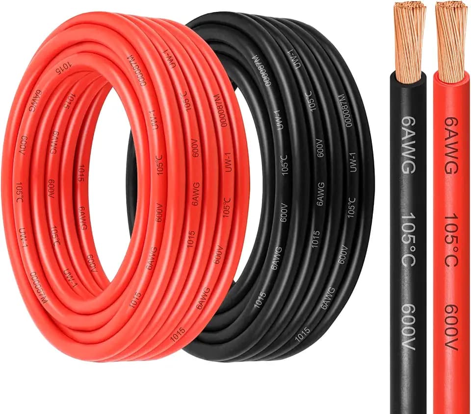 6 Gauge Pure Copper Wire,20FT OFC Copper Wires,6AWG Battery Cable Red & Black Oxygen Free Stranded Copper Wire for Solar Panel,Automotive,Home Appliances,RV and Speaker,LED Lights (6 Gauge 20FT)