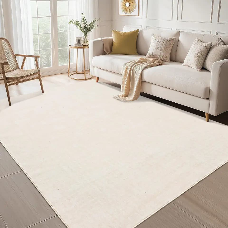 5x7 Area Rugs for Living Room Washable Rug Solid Rug for Bedroom Modern Throw Rugs Stain Resistant Throw Carpet Low Pile Floor Cover for Office Dining Room Nursery,Beige/White