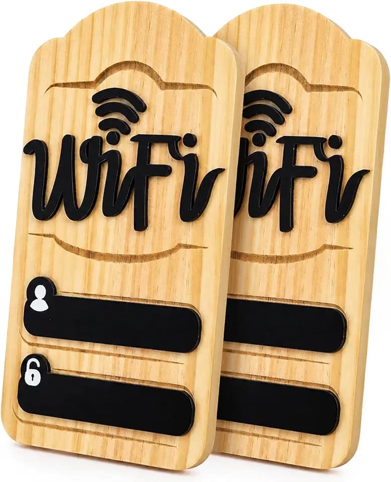 Yarlung 2 Pack WiFi Password Sign, Wooden WiFi Sign Board Table or Wall, Wireless Network Sign for Guest Room, Restaurant, Coffee Bar, Office, Home, Business