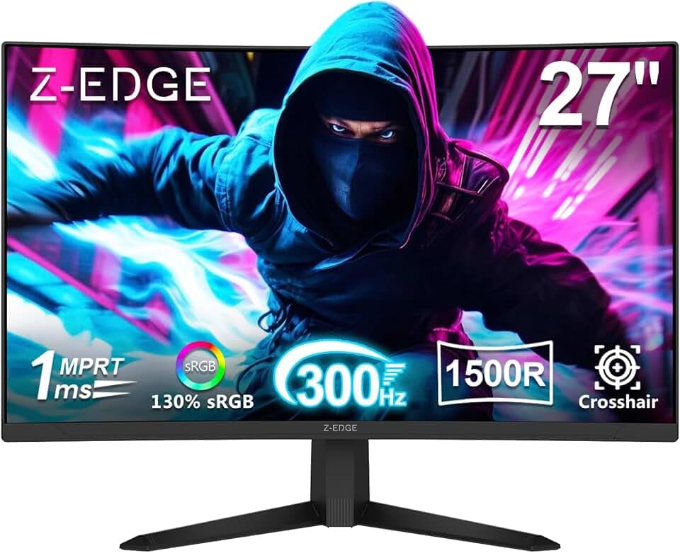 Z-Edge 27 Zoll Curved Gaming Monitor 300Hz 240Hz 1ms VA 4000:1 Kontrast | UG27S PC Monitor, 1500R 16:9 Full HD 1080P, 300cd/m² Helligkeit, FreeSync Fadenkreuz, DisplayPort (300Hz) HDMI (240Hz)