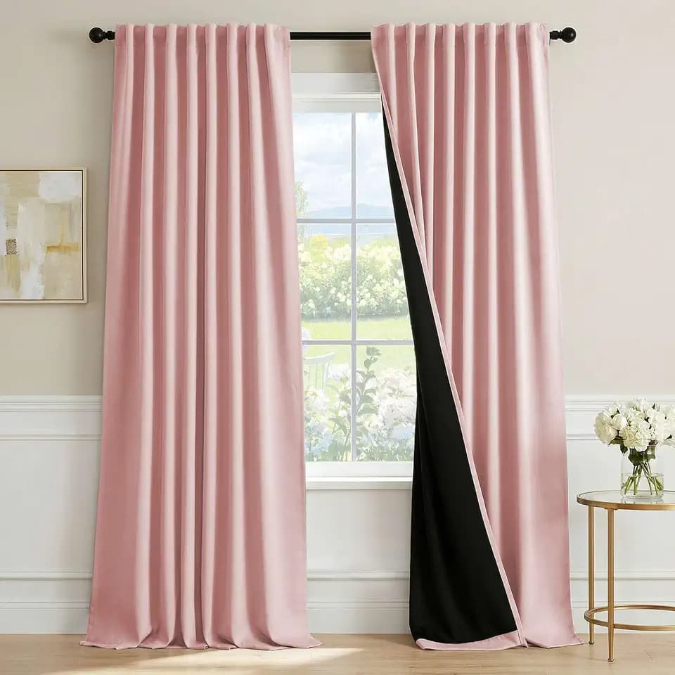 H.VERSAILTEX Baby Pink Blackout Curtains 96 Inch Long 2 Panels Set
