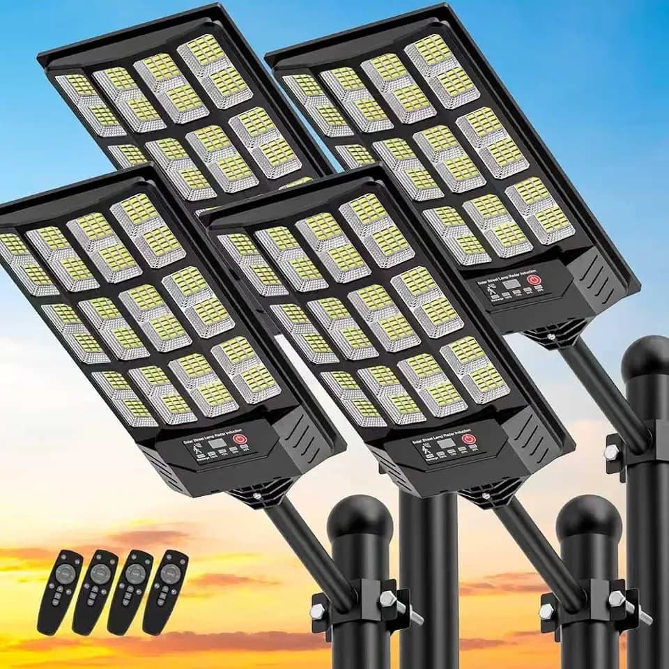 Solar Street Lights Outdoor Waterproof,Wide Angle Solar Flood Light, LED Parking Light with Motion Sensor and Remote Control, Suitable for Street, Parking lot-4PACK