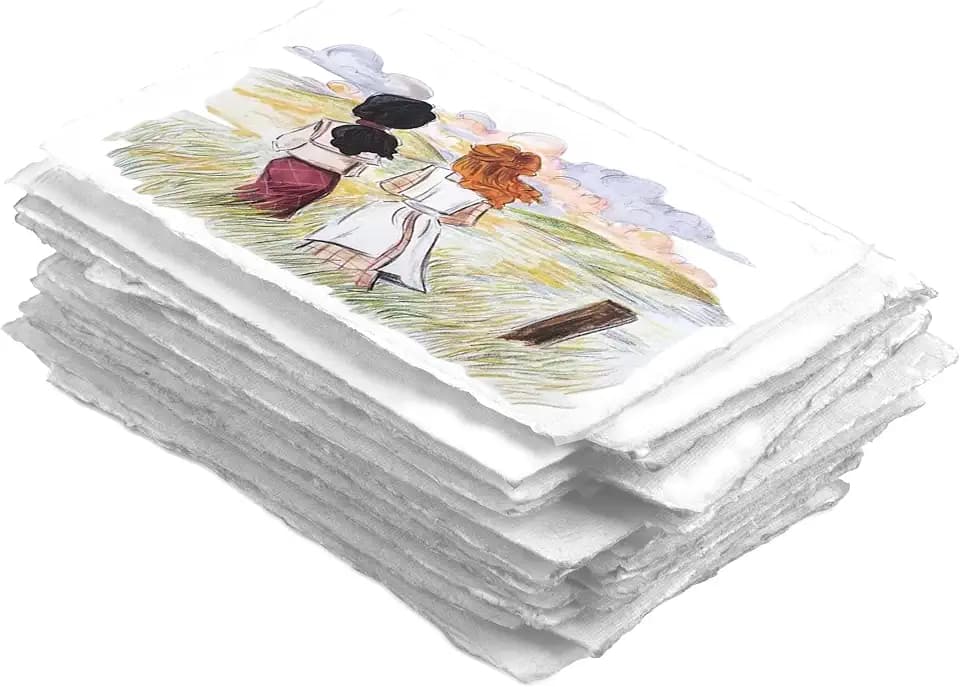 Wanderings Thick Handmade Watercolor Paper with Deckle Edge - 9" x 12" - 300GSM - Premium White Hot Press Smooth Mixed Media Paper Made with Recycled Cotton - 25 Loose Leaf Sheets