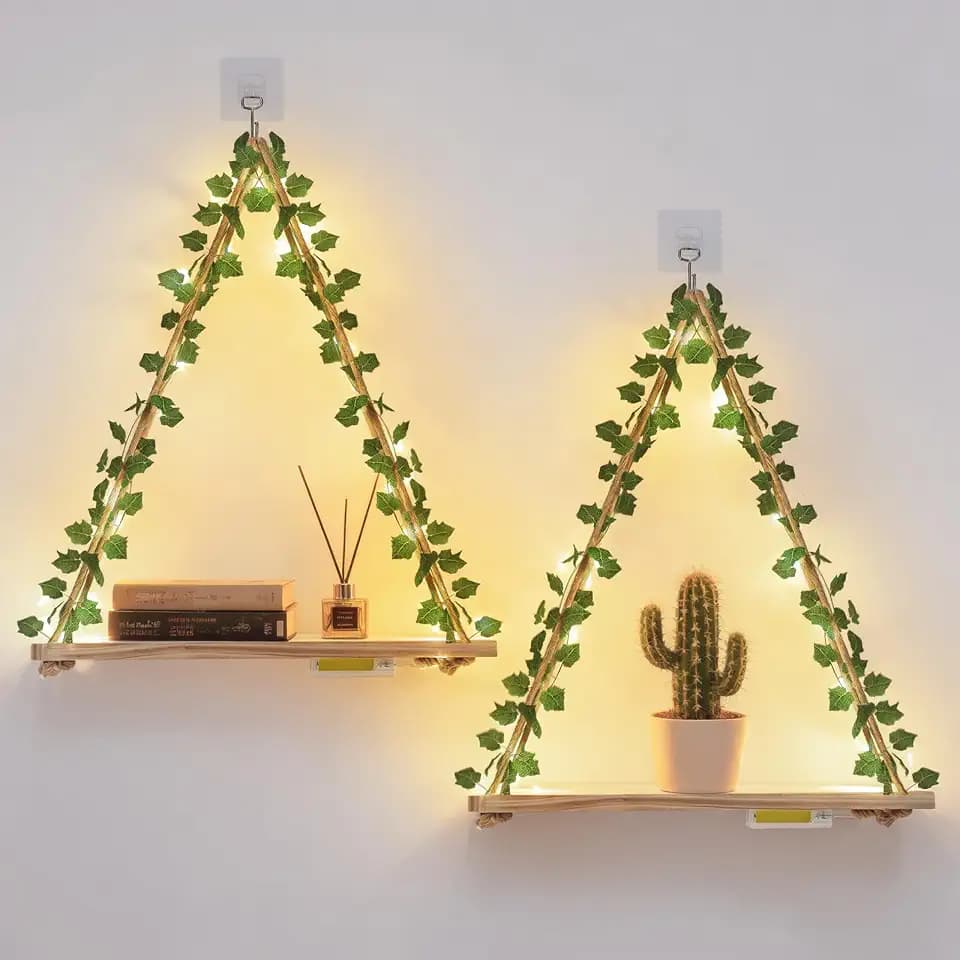 RICHER HOUSE Hanging Floating Shelves No Drill, Macrame Plant Wall Shelf