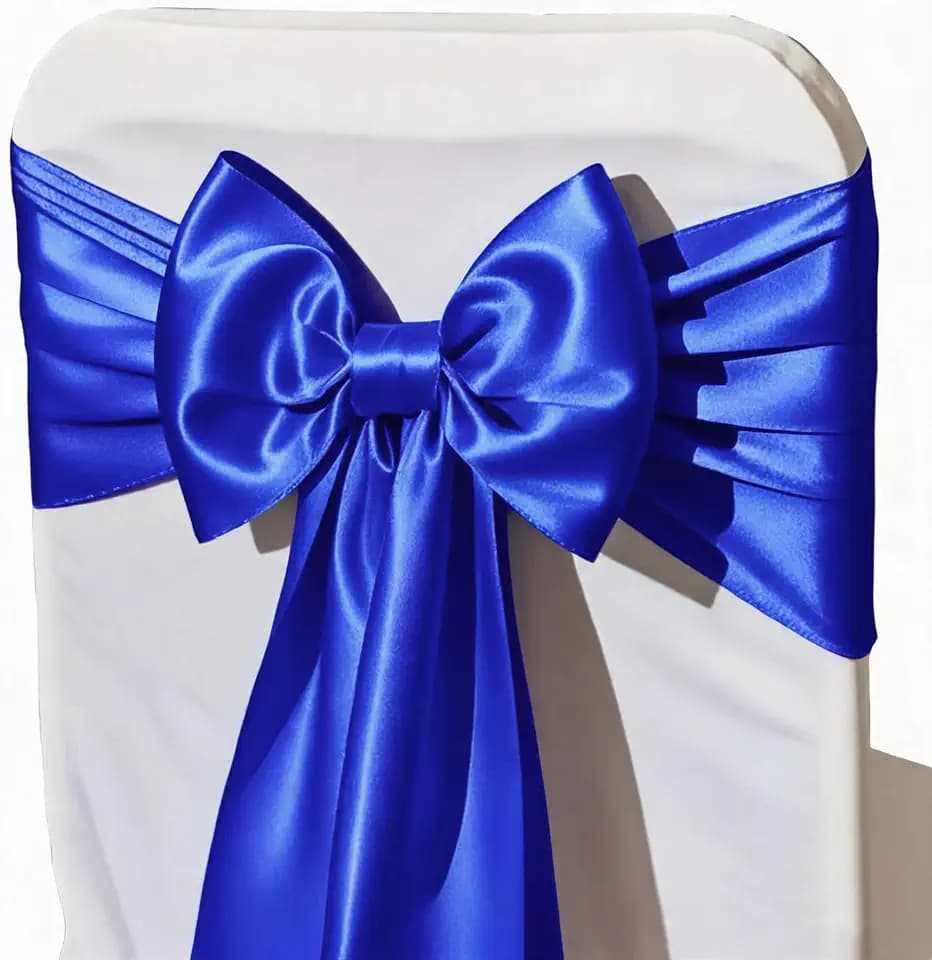 Pack of 50 Satin Royal Blue Chair Sashes Bows 7 X 108 Inch Universal Gold Chair Ribbons for Wedding Ceremony Party Banquet Event Chair Decorations - Royal Blue Chair Sashes 50 Pack