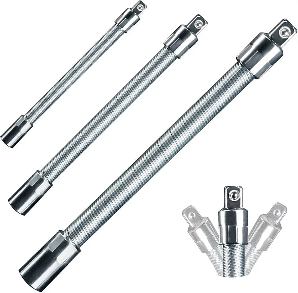 Flexibler Stecknuss-Verlängerungsstangen-Satz 3-teilig, 1/2", 3/8", 1/4" Antrieb, 10"(254mm), 8"(203.2mm), 6"(152.4mm) Länge – Federbelastete Sicherungsbälle verhindern das Abrutschen
