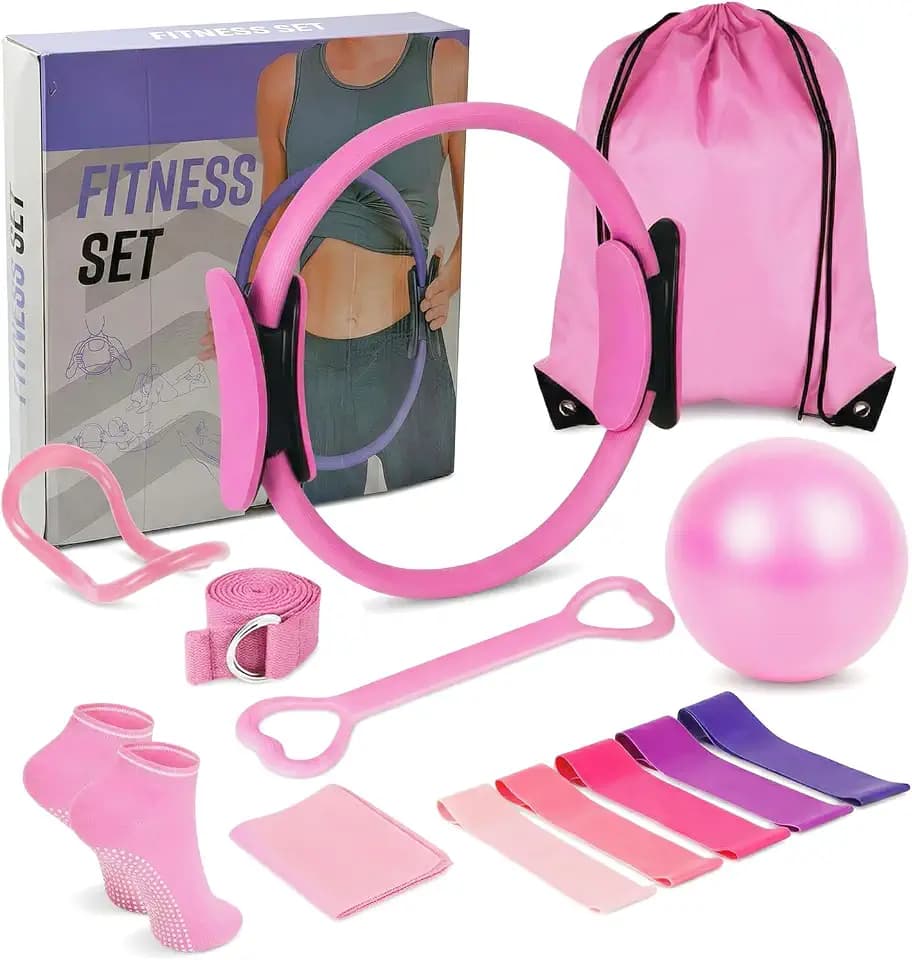 Pilates Kit for Home Workouts 14pcs, Pilates Equipment Ring and Ball Set, Multiple Resistance Bands, Non-Slip Socks,Pilates Starter Kit for Women Gym Studio Travel Outdoor