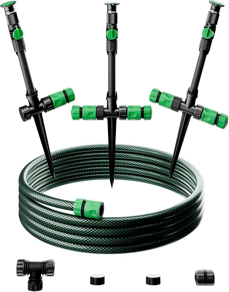 RESTMO Gartensprenger, Rasensprenger mit Erdspieß, 360°Verstellbarer Rasensprenger & Schlauch-Set zur Gartenbewässerung, Gartensprinkler mit Schnellverbinder, Ideal zur Rasenbewässerung, Grün