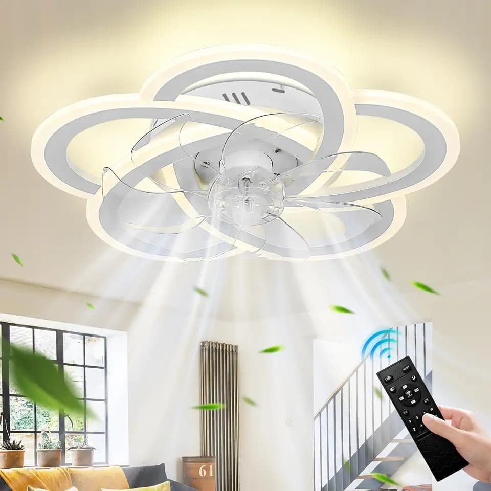 20.4" Low Profile Ceiling Fan with Lights, Remote, White