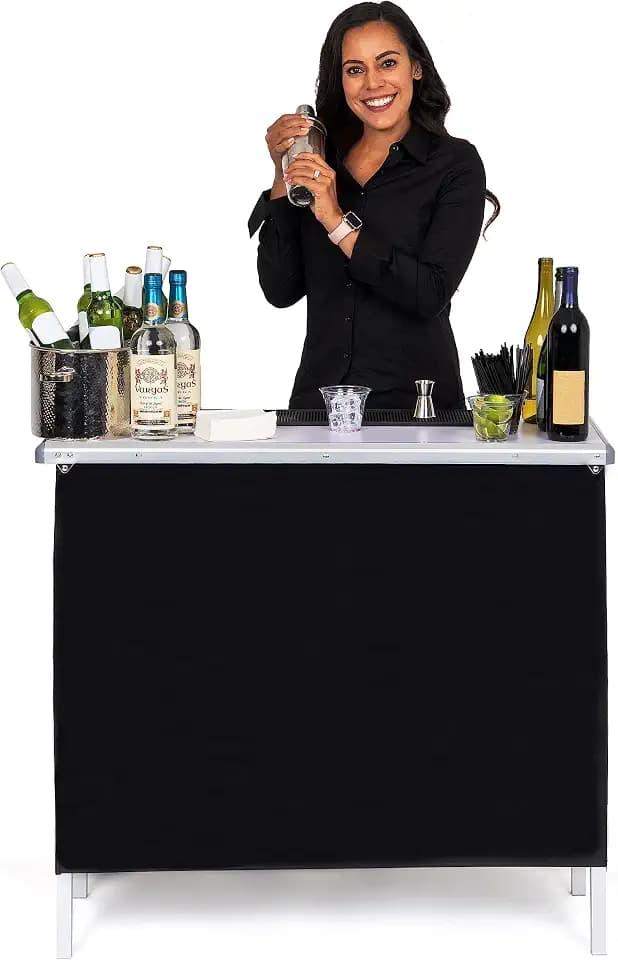 GoBar Portable Bar Table for Events - Pop Up Mobile Bartending Station with Travel Carrying Case - 3 Skirts