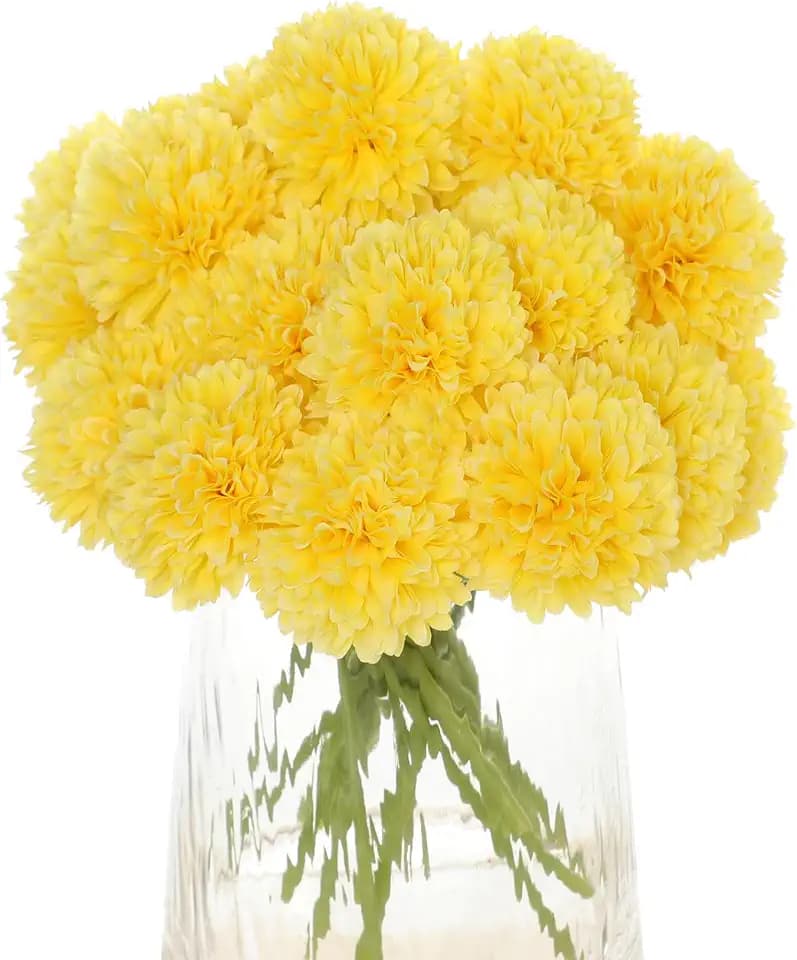 Kimura's Cabin 20pcs Chrysanthemum Artificial Flowers Fake Silk Mums,Yellow