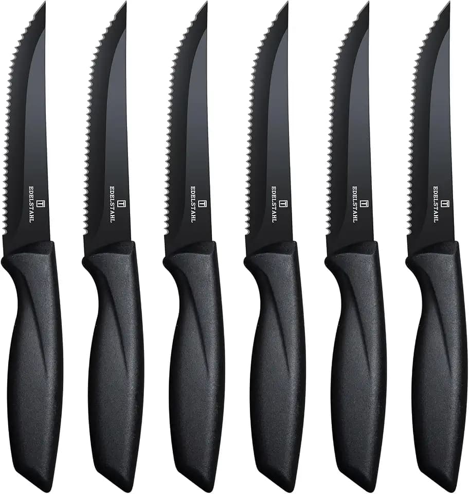 Serrated Steak Knives Set of 6,Targzier Steak Knife Set,Black Dinner Knives