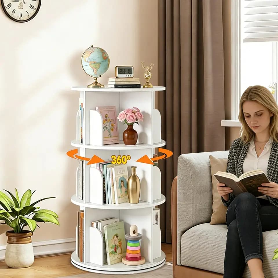 RUNSUNSPRI 3 Tier Rotating Bookshelf Tower Spinning Bookshelf