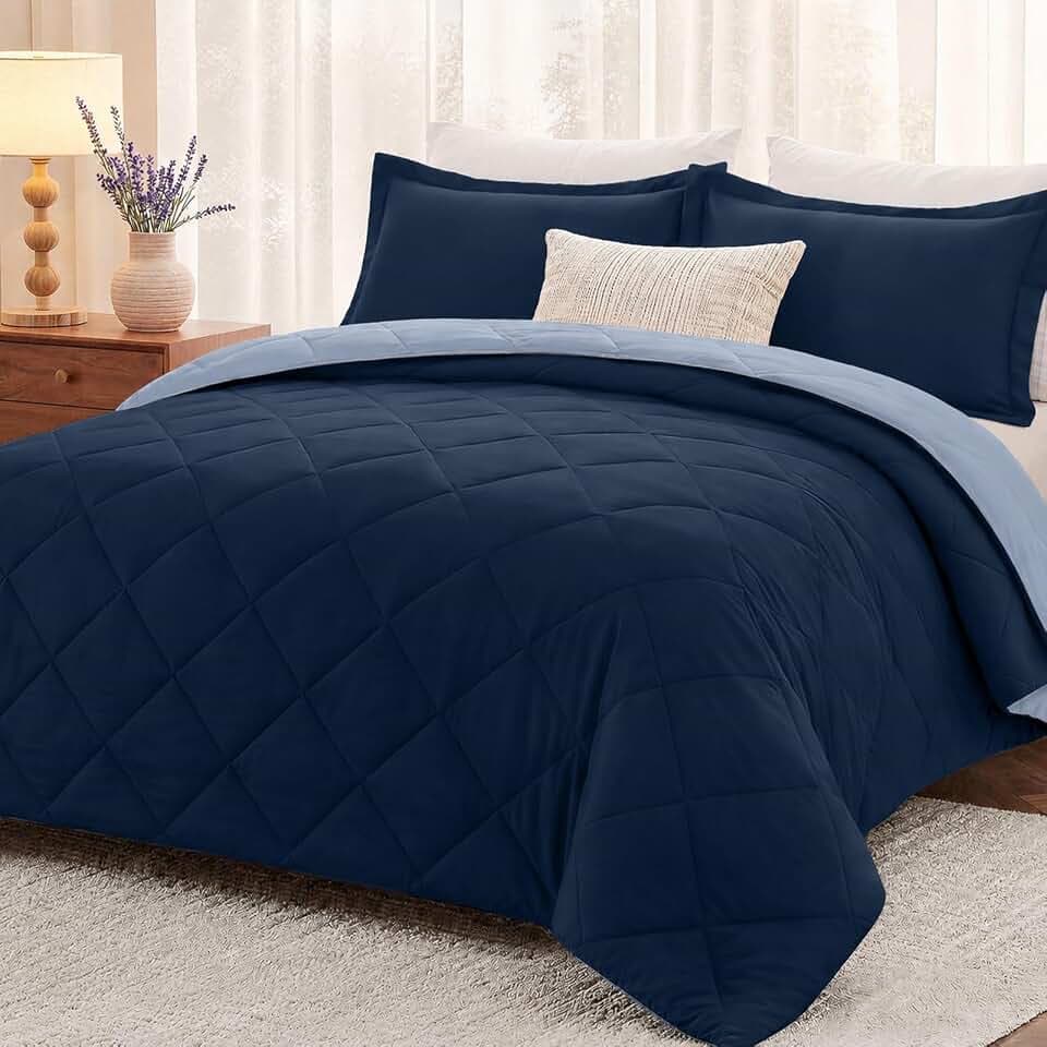 downluxe California King Comforter Set Reversible 3 Pieces, Blue/Sapphire